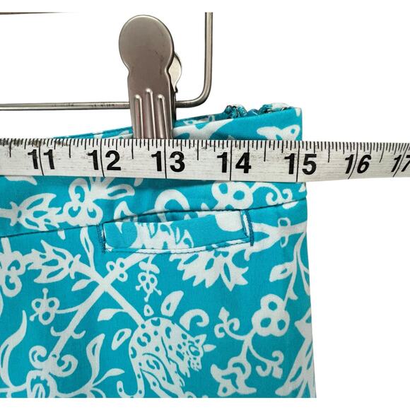 Lilly & Van Chino Pants Women 6 Blue White Floral Tiger Crop Stretch Tropical - Picture 6 of 12